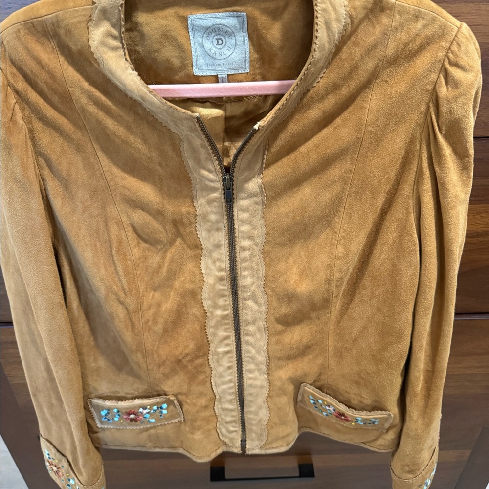 Double D Tan Real Suede Western Jacket with Embroidered flowers rhinestones L